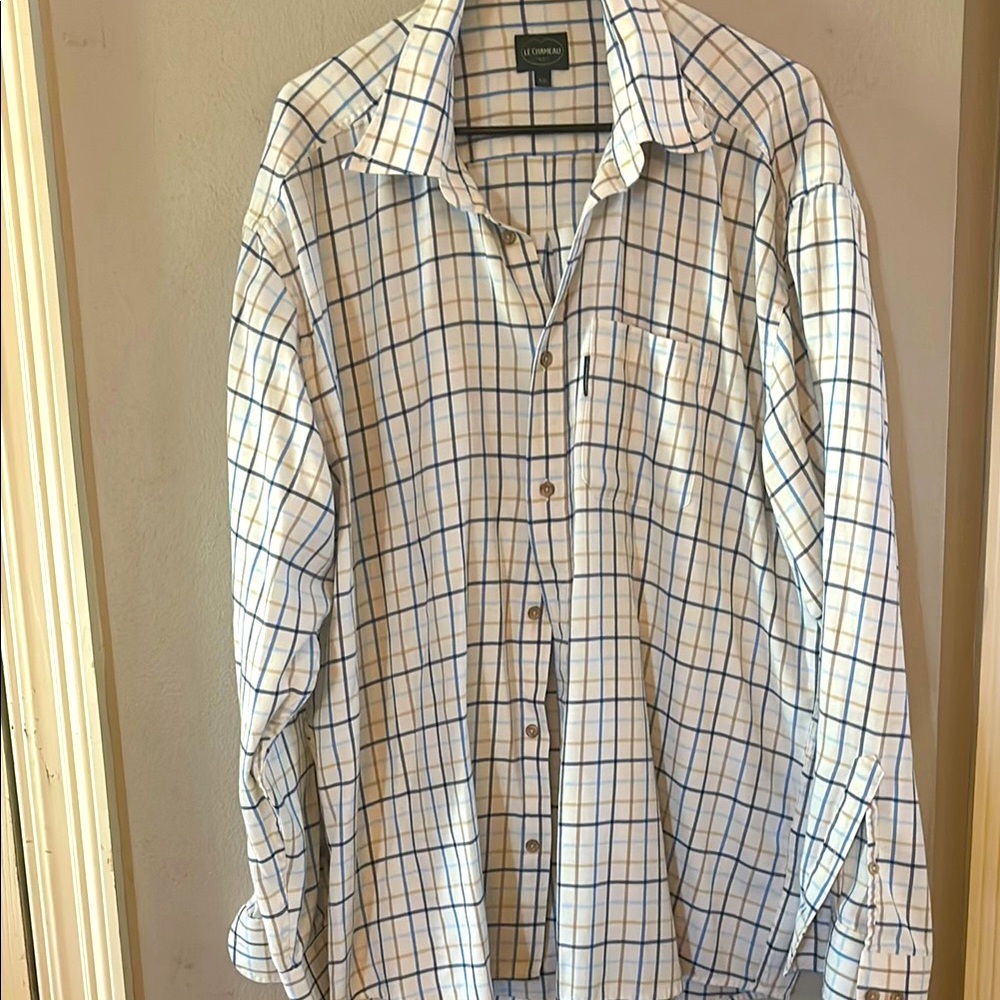 Lands' End Men's Blue Checkered Shirt